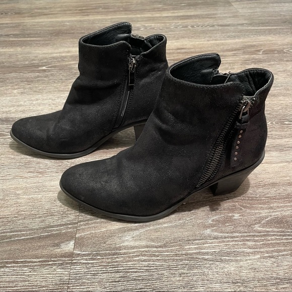 BUCCO / DOUBLE ZIPPER BLACK SUEDE ANKLE BOOTIES - Picture 3 of 6
